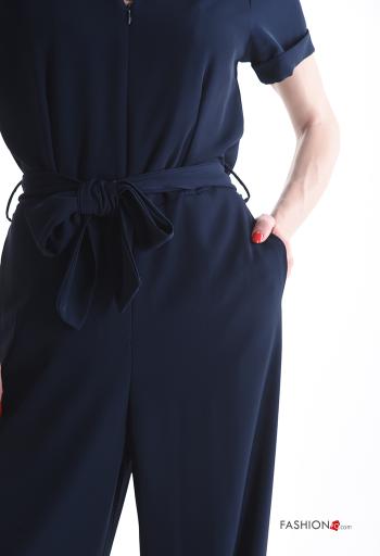kurze ärmel Overall mit Taschen mit stoffgürtel mit Reißverschluss - ph 4