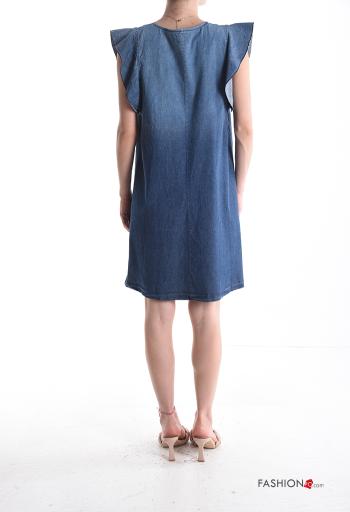 Abito in Cotone al ginocchio maniche volant denim maniche corte scollo a V - ph 2