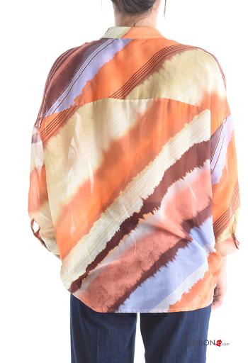 Camisa em Seda manga comprida Padrão abstrato com botões - ph 2