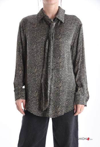 Abstract print long sleeve with collar Shirt with buttons with scarf - ph 1