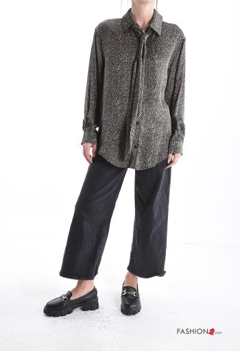 Abstract print long sleeve with collar Shirt with buttons with scarf - ph 5