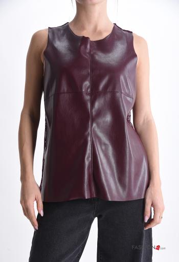 Débardeur faux cuir détail dentelle