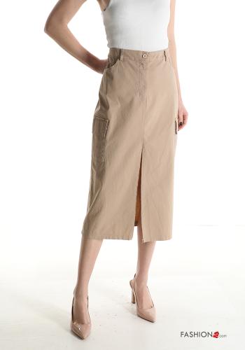 midi Cotton Skirt with pockets with split
