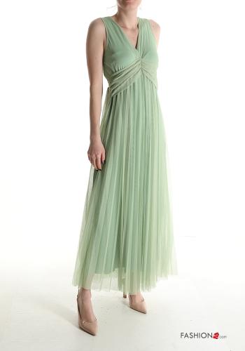 sleeveless long tulle Dress with v-neck