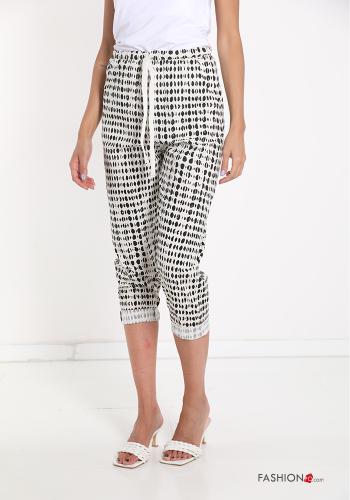 Trousers in Cotton  with pockets with ribbon Geometric Pattern - ph 1