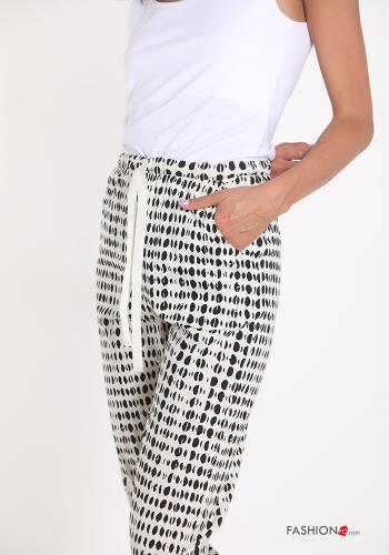 Trousers in Cotton  with pockets with ribbon Geometric Pattern - ph 4