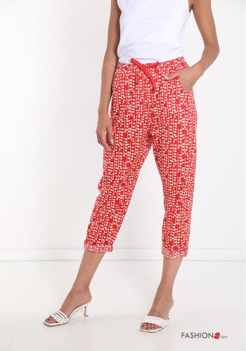Trousers in Cotton  with pockets with ribbon Geometric Pattern - ph 1