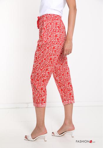 Trousers in Cotton  with pockets with ribbon Geometric Pattern - ph 3