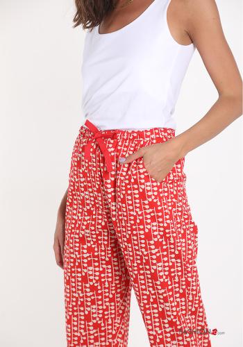 Trousers in Cotton  with pockets with ribbon Geometric Pattern - ph 4