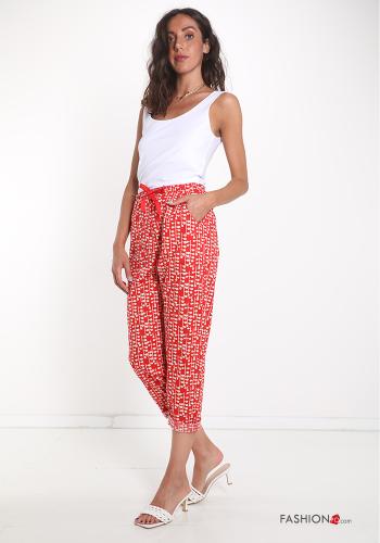 Trousers in Cotton  with pockets with ribbon Geometric Pattern - ph 5