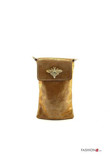 metallic Genuine Leather Wallet with shoulder strap