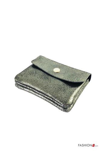 Portamonete in Vera pelle metallizzato con bottoni
