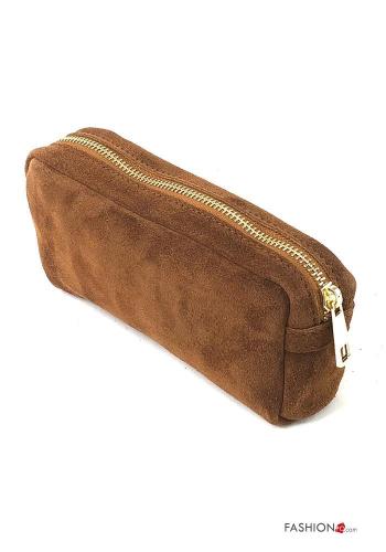 Vanity case en Cuir Véritable Suède avec fermeture éclair