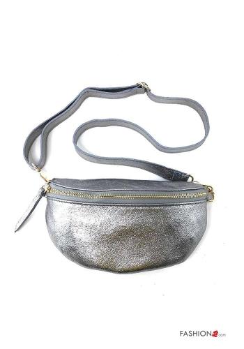 Marsupio in Vera pelle metallizzato con zip con tracolla - ph 1