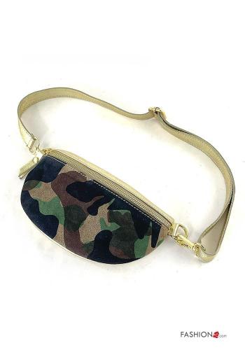 Camouflage print Genuine Leather Pouch bag with zip with shoulder strap
