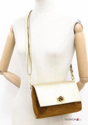 Suede metallic Genuine Leather Shoulder bag with shoulder strap