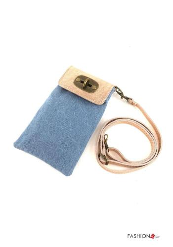 denim Genuine Leather Card Case with shoulder strap