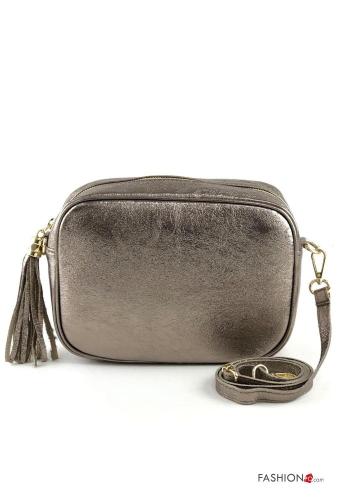 Borsa in Vera pelle metallizzato con zip con tracolla