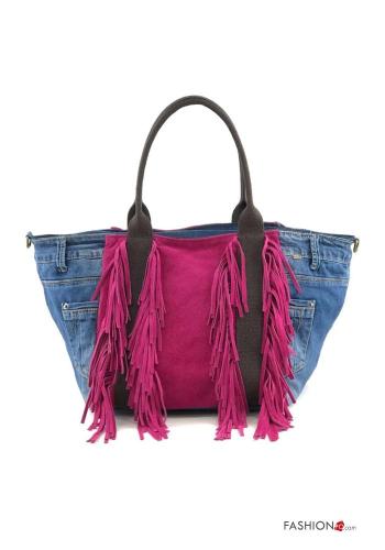 denim Genuine Leather Bag with fringe - ph 1