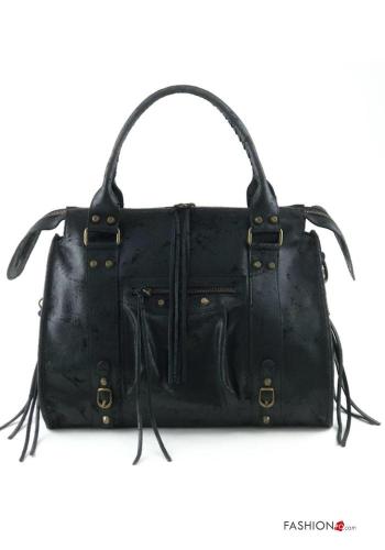 Bolsa de mano de Cuero Genuino con bolsillos con cremallera