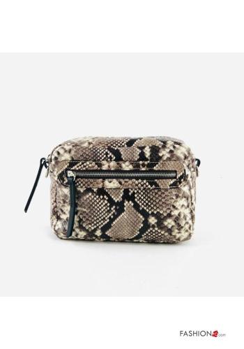 Bolso de Cuero Genuino Estampado de pitón con cremallera con bandolera