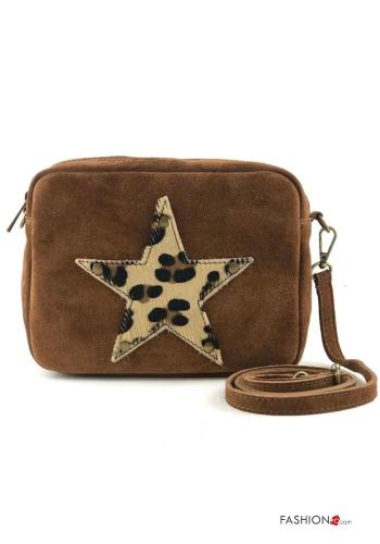 Suede Genuine Leather Bag with zip with shoulder strap