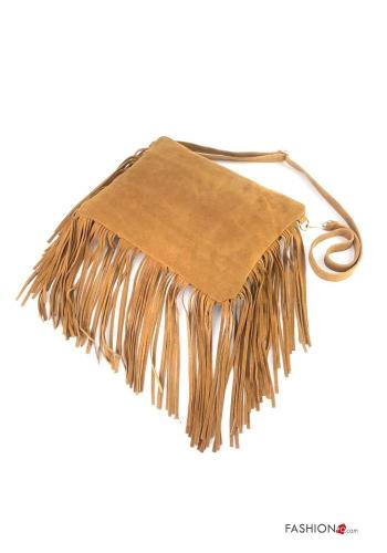 Bolso de Cuero Genuino Gamuza con flecos con bandolera