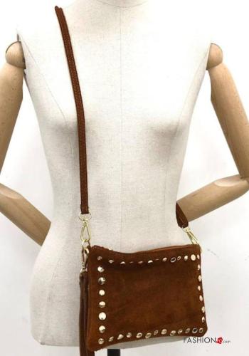 Suede Genuine Leather Shoulder bag with studs with shoulder strap