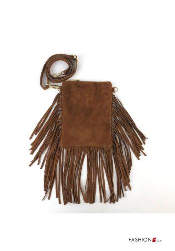 Bolso de Cuero Genuino Gamuza con flecos con bandolera