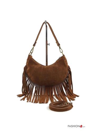 Bolso de Cuero Genuino Gamuza con flecos con bandolera
