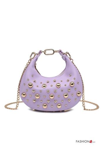 Handbag with zip with chain with studs
