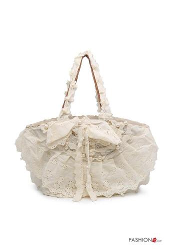 Embroidered Bag with bow with pearls