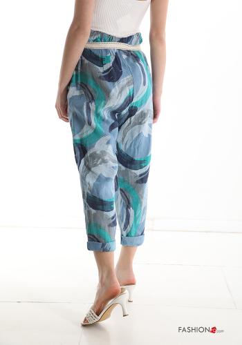 Pantalone in Lino Fantasia astratta con tasche con nastro - ph 2