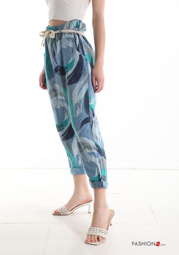 Pantalone in Lino Fantasia astratta con tasche con nastro - ph 3