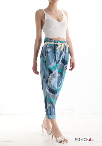 Pantalone in Lino Fantasia astratta con tasche con nastro - ph 5