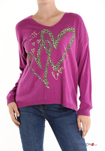Herzmuster Strickpullover mit V-Ausschnitt - ph 1