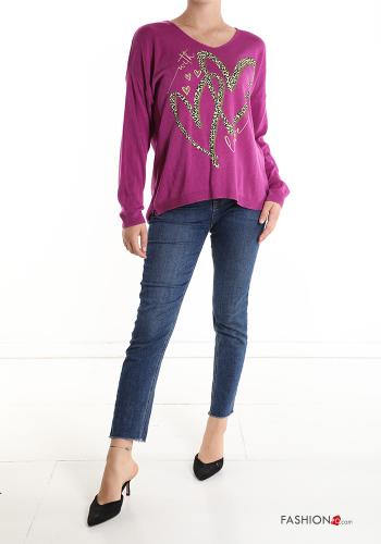 Herzmuster Strickpullover mit V-Ausschnitt - ph 5