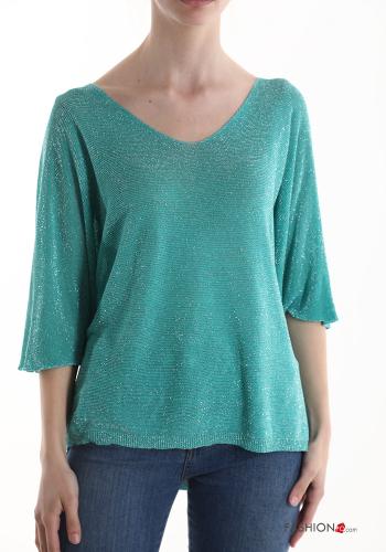 Maglione lurex scollo a V maniche a tre quarti - ph 1
