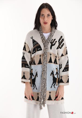 Cardigan in Misto Lana  con frange Fantasia oggetti - ph 1