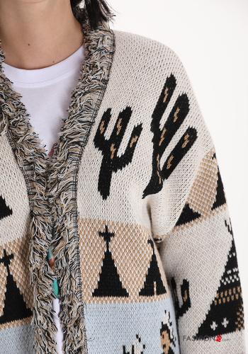 Cardigan in Misto Lana  con frange Fantasia oggetti - ph 4