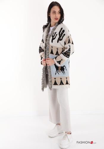 Cardigan in Misto Lana  con frange Fantasia oggetti - ph 5