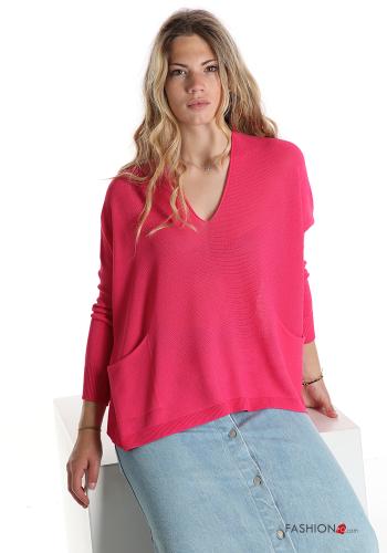 Maglione  con tasche scollo a V - ph 1