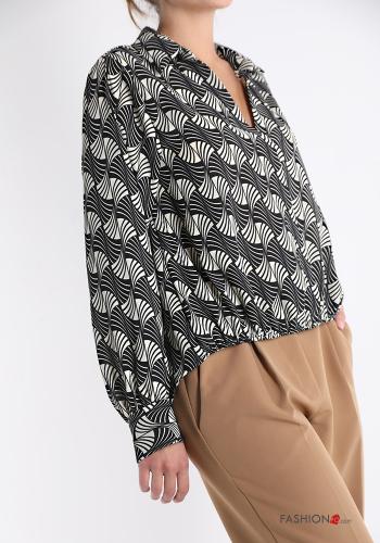 Geometrisches Muster V-Ausschnitt Bluse - ph 3