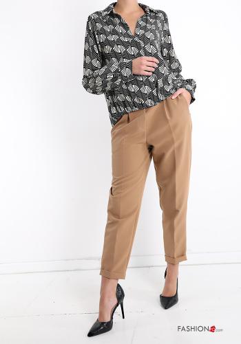 Geometrisches Muster V-Ausschnitt Bluse - ph 5