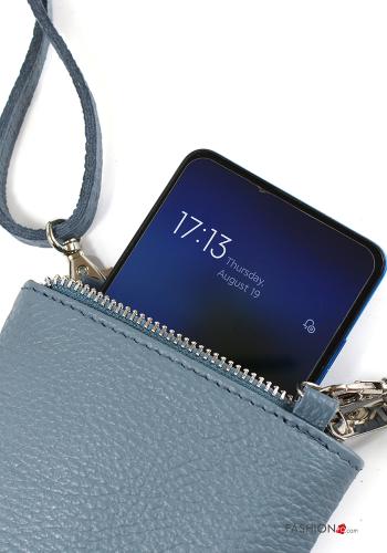 Mobile phone Genuine Leather Case with zip with shoulder strap - ph 3