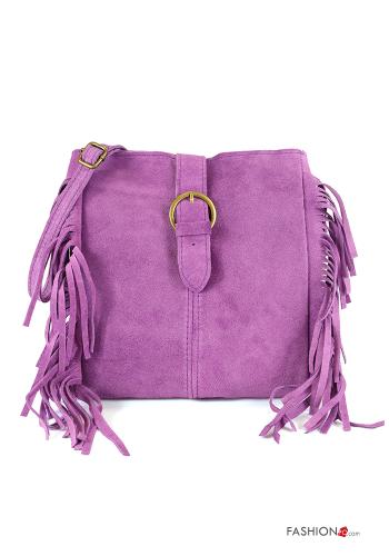 Borsa in Vera pelle camoscio con frange con zip con tracolla - ph 1