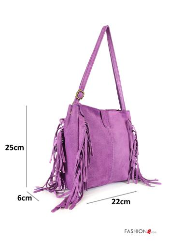 Borsa in Vera pelle camoscio con frange con zip con tracolla - ph 2