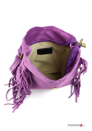 Borsa in Vera pelle camoscio con frange con zip con tracolla - ph 3