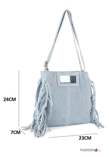 Suede Genuine Leather Bag with zip with shoulder strap with fringe - ph 2