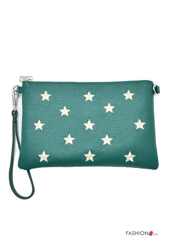 Clutch em Couro Genuíno Estampado estrelas com fecho com alça - ph 1